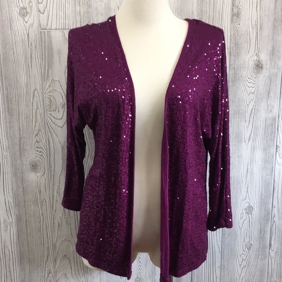 Jones New York Purple Sequined Open Front Cardigan Blouse Small - Picture 1 of 8